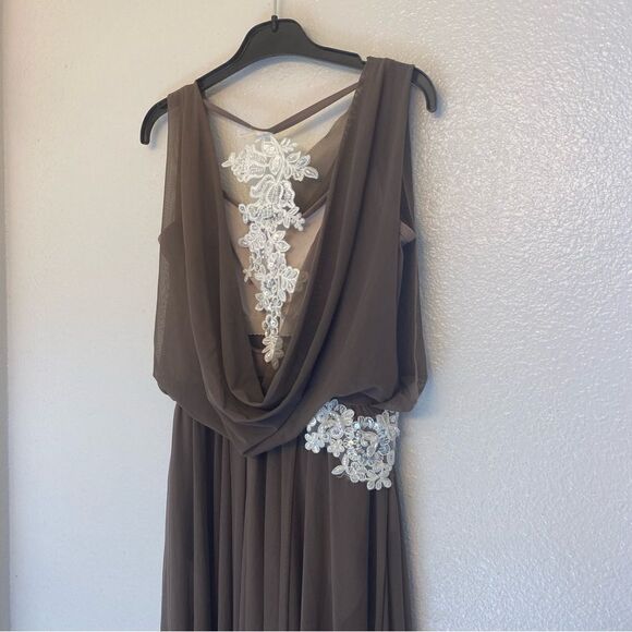 Weissman Balera Dance Costume DOUBLE COWL MESH MAXI DRESS D10454 brown adult MA - Picture 5 of 12